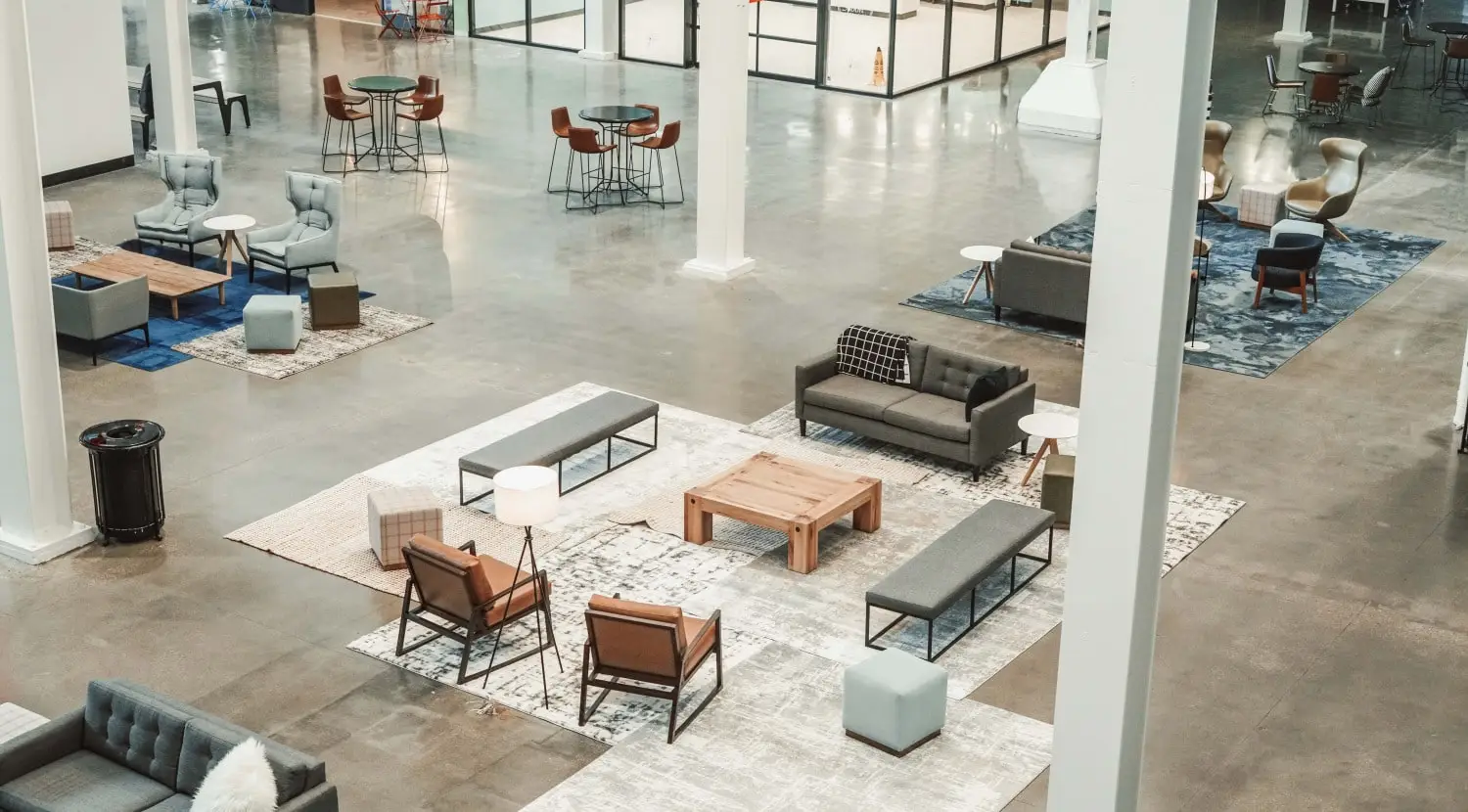 overhead view of communal space within Newport at the Levee