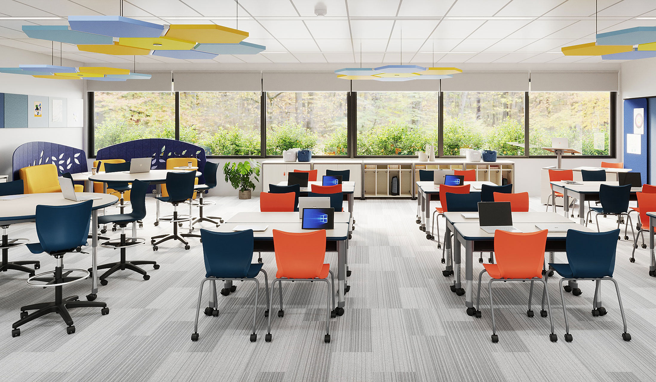 Interchange Rectangle Open Front Desk in a classroom setting