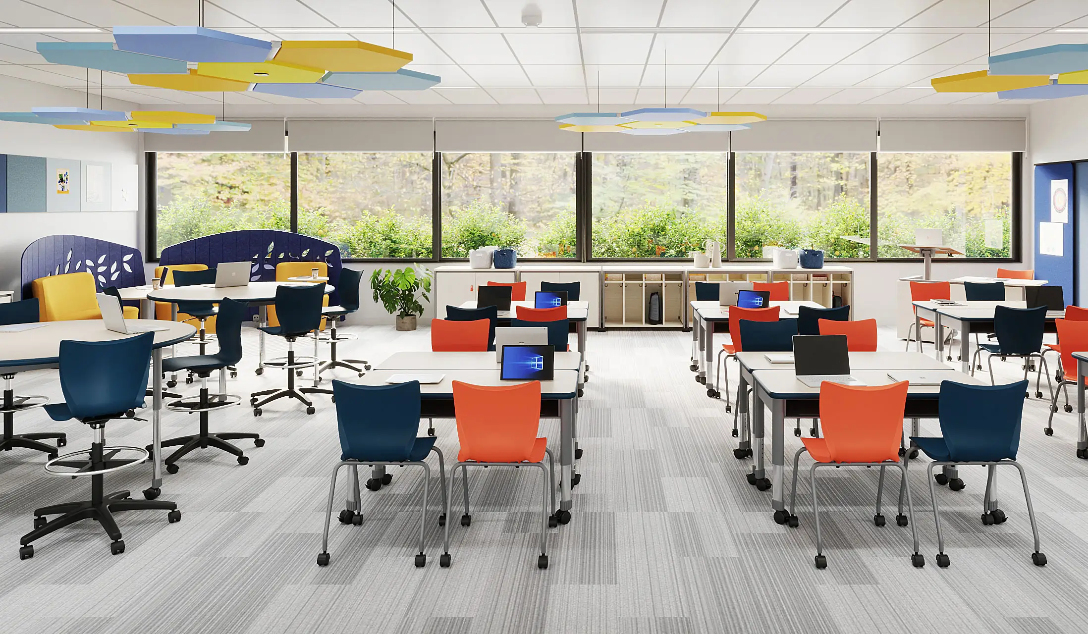 Interchange Rectangle Open Front Desk in a classroom setting