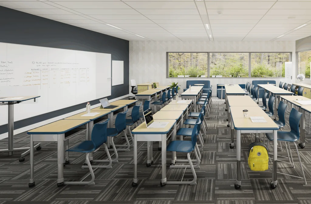 Interchange Rectangle Open Front Desk featured in k-12 classroom