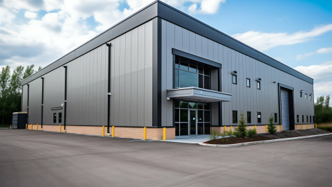 Straight Wall Steel Commercial Garage Building. Generative ai